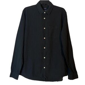 Gap Black Linen Button Shirt M Long Sleeve Preppy Classic Staple Work Office